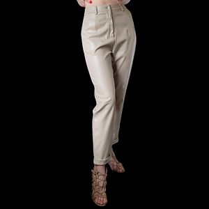Faux Leather High Waist Tan Beige Tapered Pants Trousers Size 4